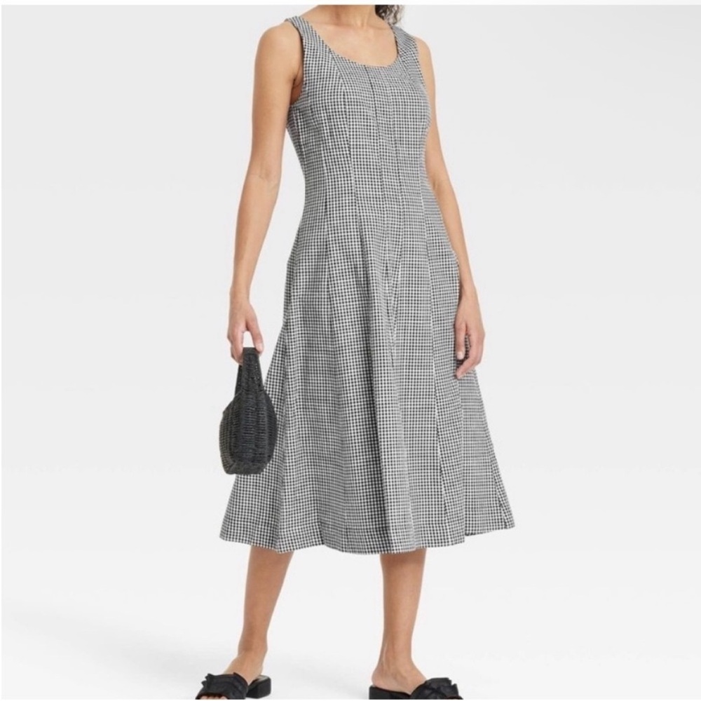Women's Corset Midi A-Line Dress - A New Day Black Gingham 4